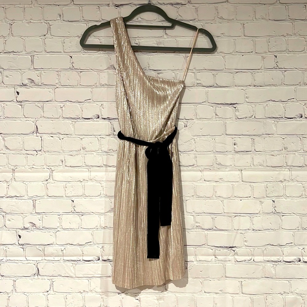 Express one-shoulder dress. Champagne/gold. Size XS. NWT.